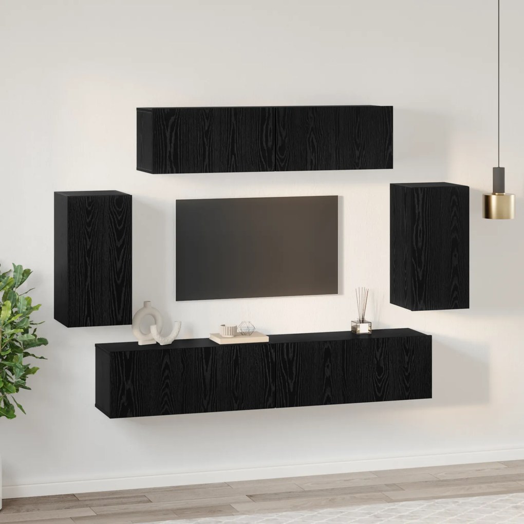 vidaXL Τηλεοπτική Κάβα Τοίχου 6 pcs Μαύρη δρυς 200 x 30 x 150 εκ