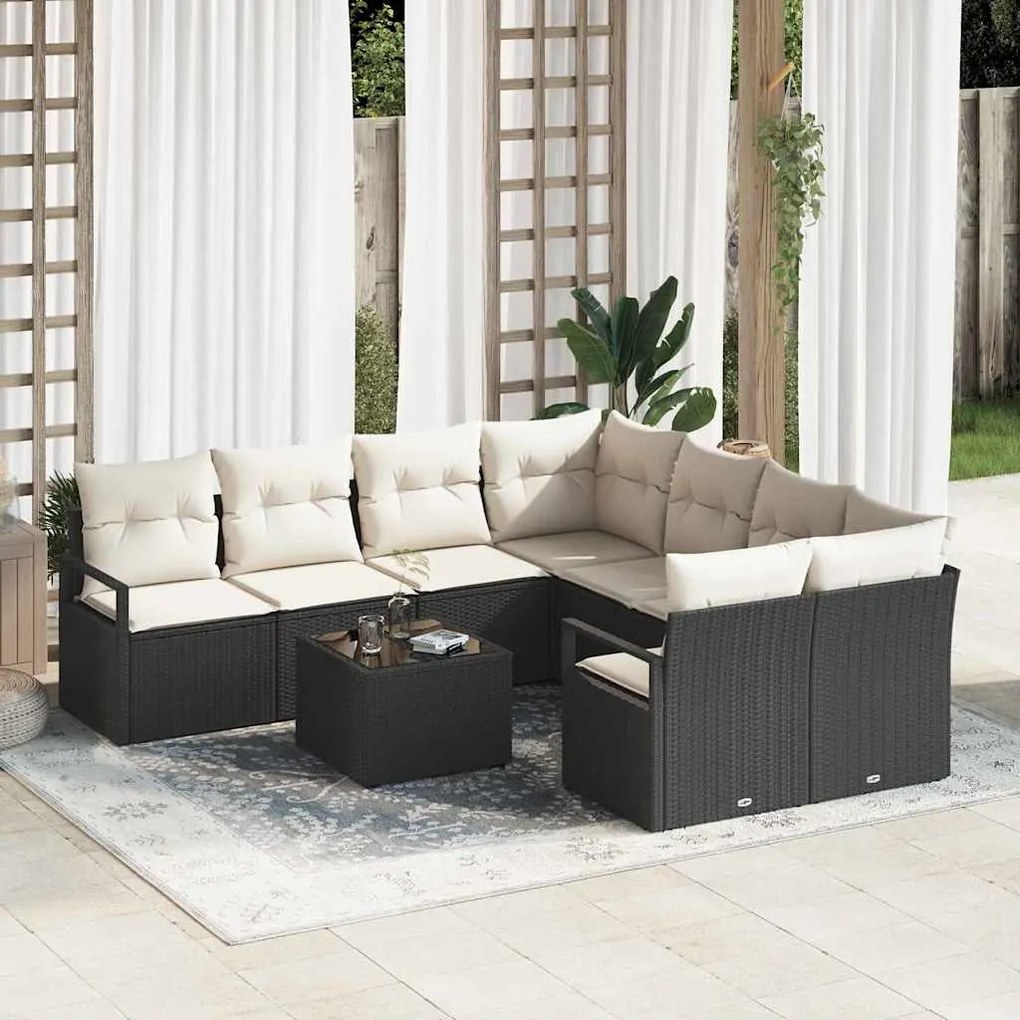vidaXL Σετ Καναπέ Κήπου 9 pcs Μαύρο, Κρέμα 55 x 55 x 37 εκ