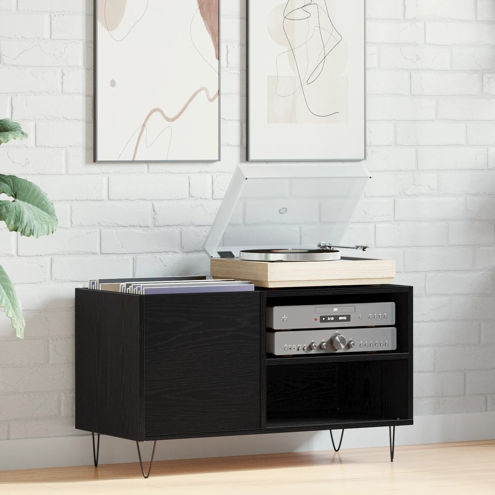 vidaXL Ντουλάπι Δίσκων Μαύρο Δρυς 84,5x38x48 εκ Επεξεργασμένο Ξύλο