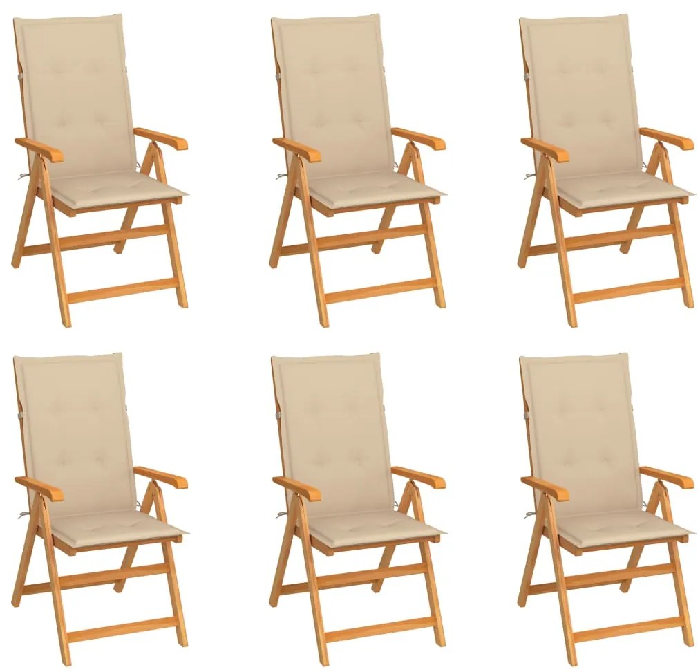 vidaXL Καρέκλες Κήπου 6 Τεμαχίων από Μασίφ Ξύλο Teak με Μπεζ Μαξιλάρια