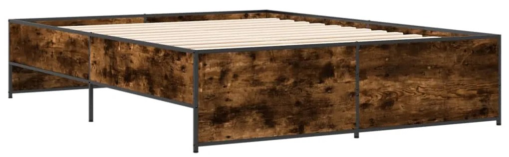 vidaXL Πλαίσιο Κρεβατιού Καπνιστή Δρυς 140x200εκ. Επεξ. Ξύλο &amp; Μέταλλο