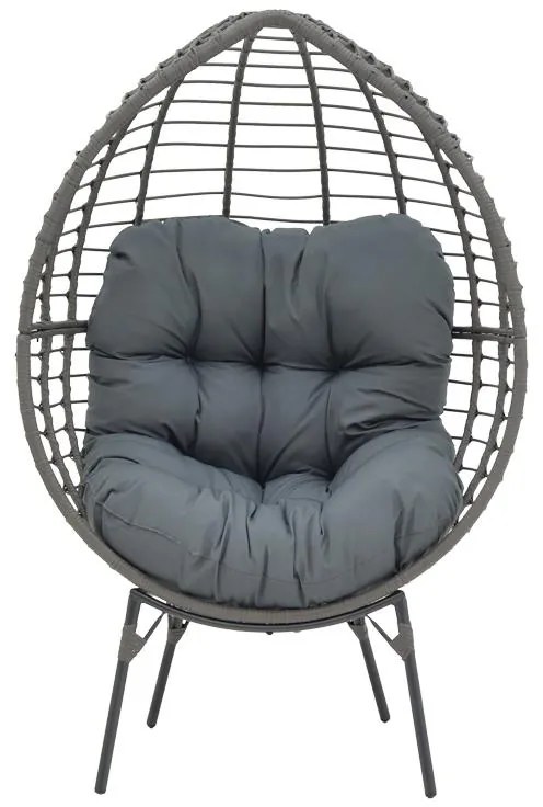 Καρέκλα - Πολυθρόνα Nestie wicker rattan γκρι-μεταλλικό γκρι πόδι-γκρι μαξιλάρι 102x80x155 εκ. 102x80x156 εκ.