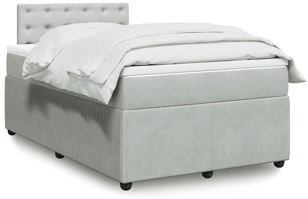 vidaXL Κρεβάτι Boxspring με Στρώμα Ανοιχτό Γκρι 120x200 εκ. Βελούδινο