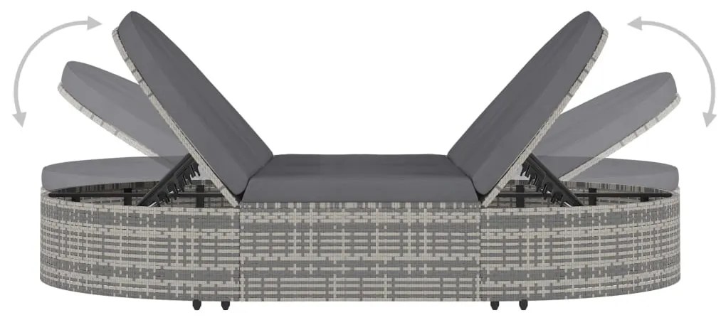 vidaXL Ξαπλώστρα 2 Ατόμων Γκρι από Συνθετικό Ρατάν με Μαξιλάρια