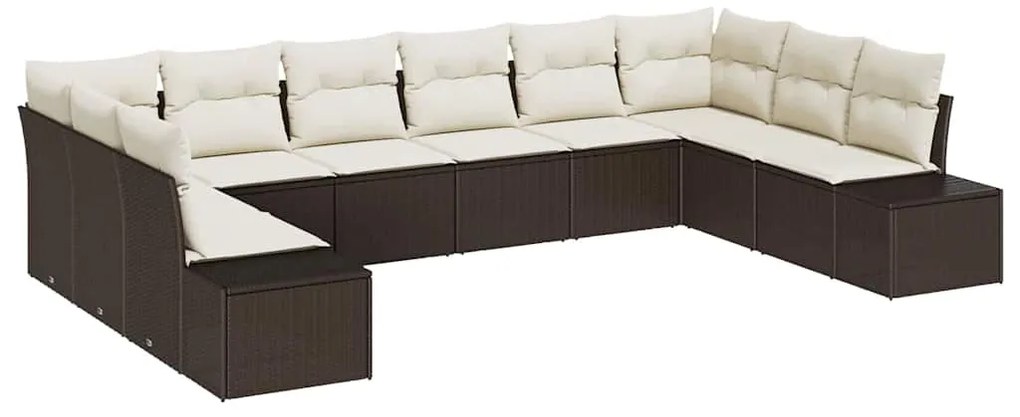 vidaXL Σετ Καναπέ Κήπου με μαξιλάρι 10 pcs Καφέ Πολυ ράταν