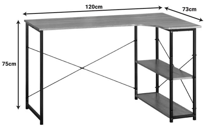 Γραφείο Merlin Δεξιά Γωνία με Ράφια σε Oak με Μαύρο Μέταλλο 120x73x75 εκ. 120x73x75 εκ.