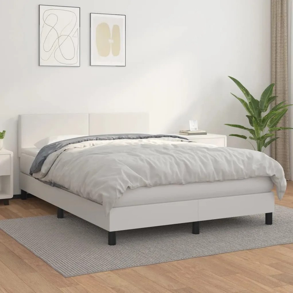 Κρεβάτι Boxspring με Στρώμα Λευκό 140x190εκ.από Συνθετικό Δέρμα - Λευκό