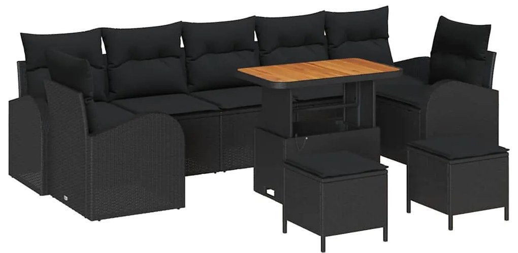 vidaXL Σετ Καναπέ Κήπου με μαξιλάρι 10 pcs Μαύρο Πολυ ράταν