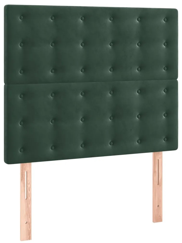 vidaXL Κρεβάτι Boxspring με Στρώμα & LED Σκ. Πράσινο 100x200εκ Βελούδο