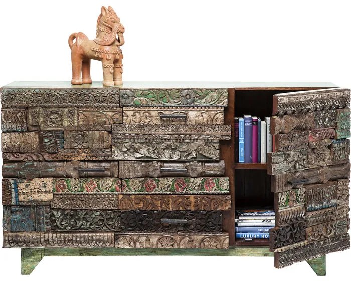 Μπουφές Shanti Surprise Puzzle Ξύλο Καφέ-Πράσινο 160x45x90εκ - Πράσινο