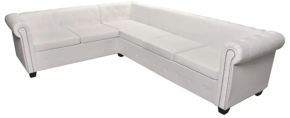 vidaXL Γωνιακός Καναπές Chesterfield 6 Θέσεων Λευκός από Συνθετικό Δέρμα
