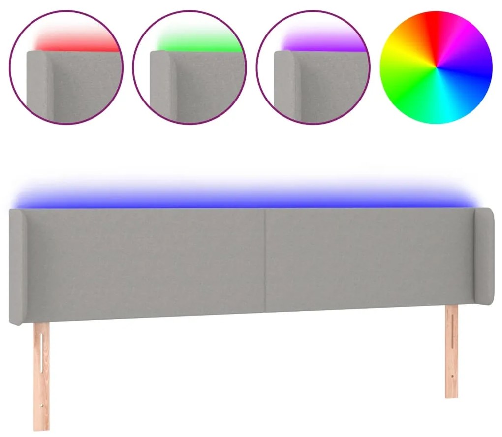 vidaXL Κεφαλάρι Κρεβατιού LED Ανοιχτό Γκρι 163x16x78/88 εκ. Υφασμάτινο