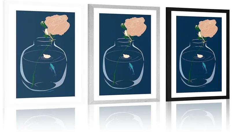 Αφίσα με παρπαστού Ρομαντικό λουλούδι σε βάζο - 40x60 black