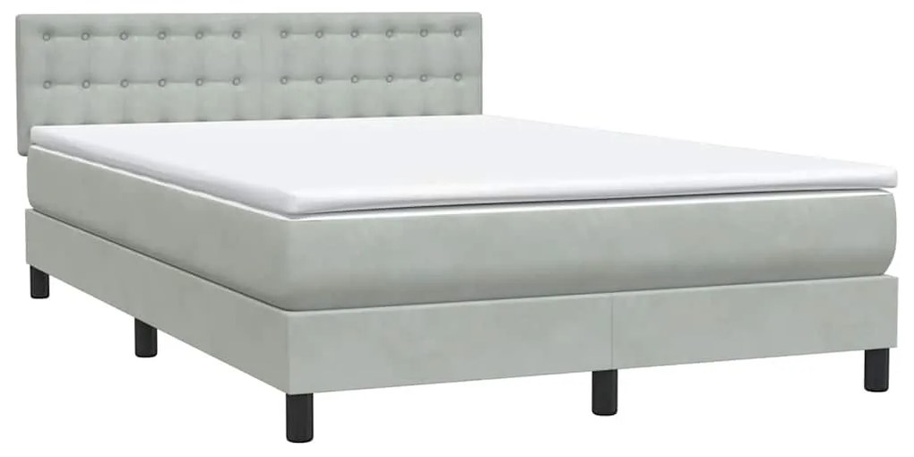 Κρεβάτι Boxspring με Στρώμα Ανοιχτό Γκρι 140x220 εκ. Βελούδινο - Γκρι