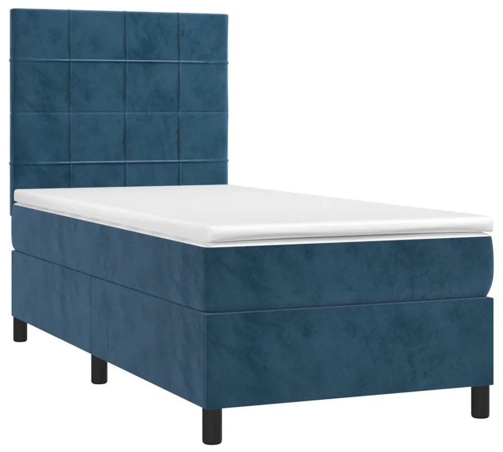 vidaXL Κρεβάτι Boxspring με Στρώμα Σκούρο Μπλε 90x200 εκ. Βελούδινο