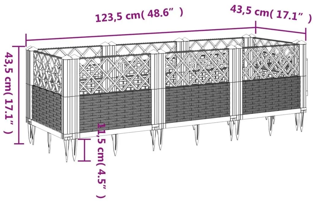Ζαρντινιέρα με Πασσάλους Μαύρη 123,5x43,5x43,5εκ Πολυπροπυλένιο - Μαύρο