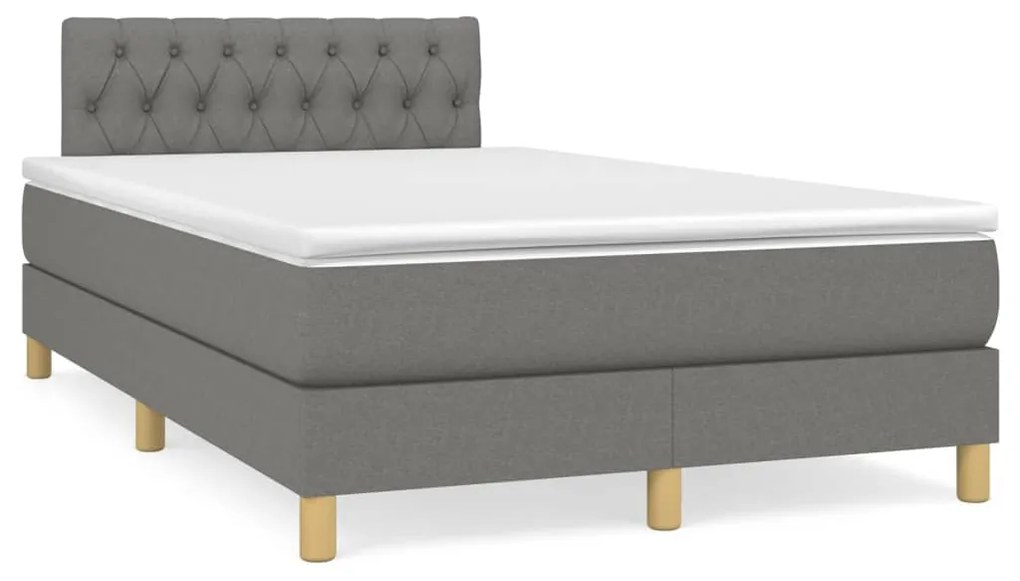 vidaXL Κρεβάτι Boxspring με Στρώμα & LED Σκ.Γκρι 120x190εκ. Υφασμάτινο