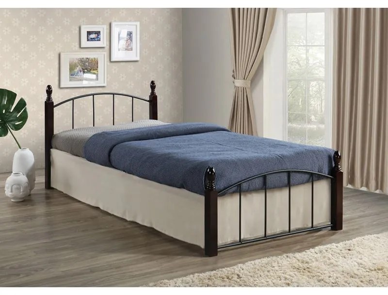 WOODWELL ARAGON Kρεβάτι Ημίδιπλο, για Στρώμα 120x200cm, Μέταλλο Βαφή Μαύρο - Ξύλο Kαρυδί 125x210x76cm Ε8096,0