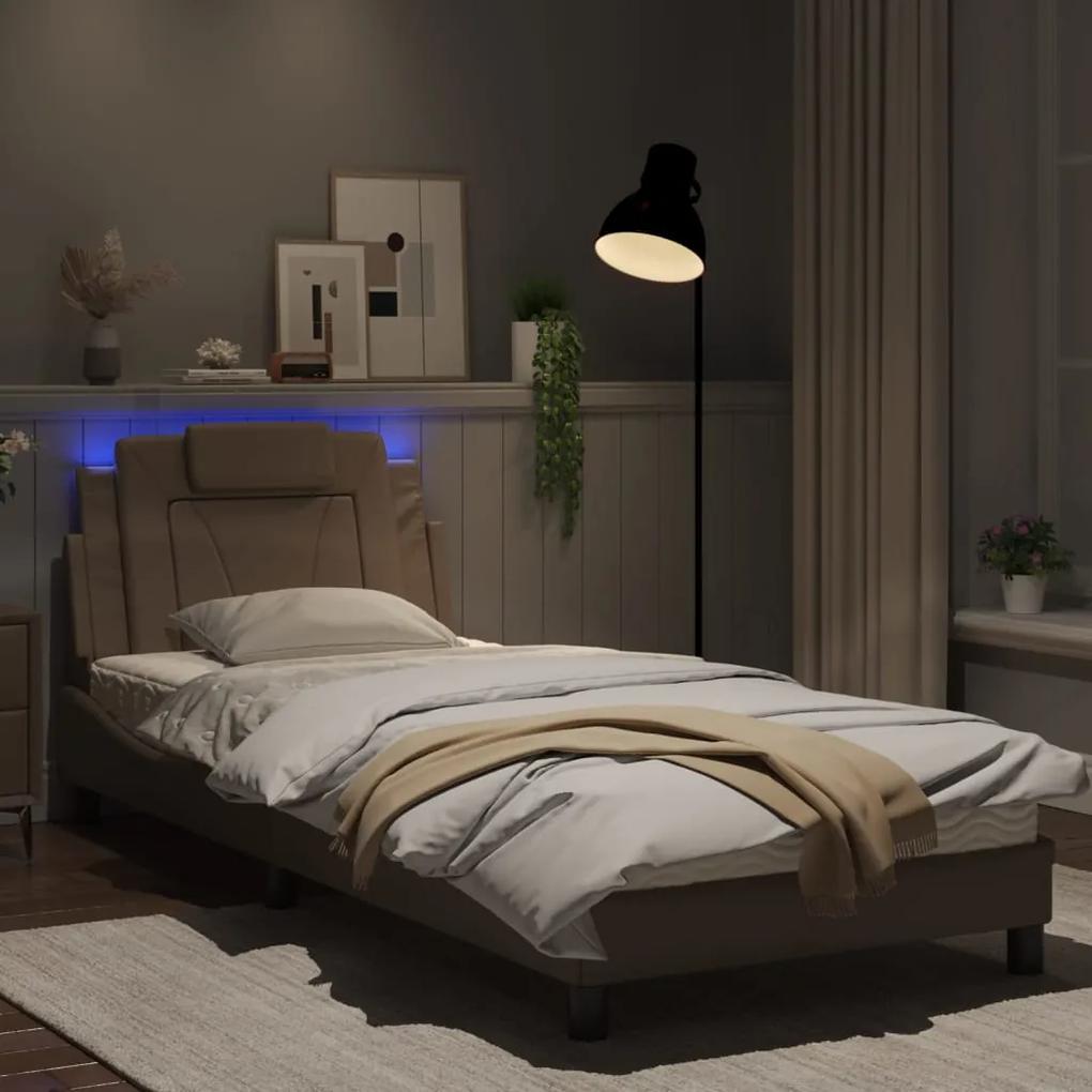 vidaXL Πλαίσιο Κρεβατιού με LED Καπουτσίνο 90x190 εκ. Συνθετικό Δέρμα