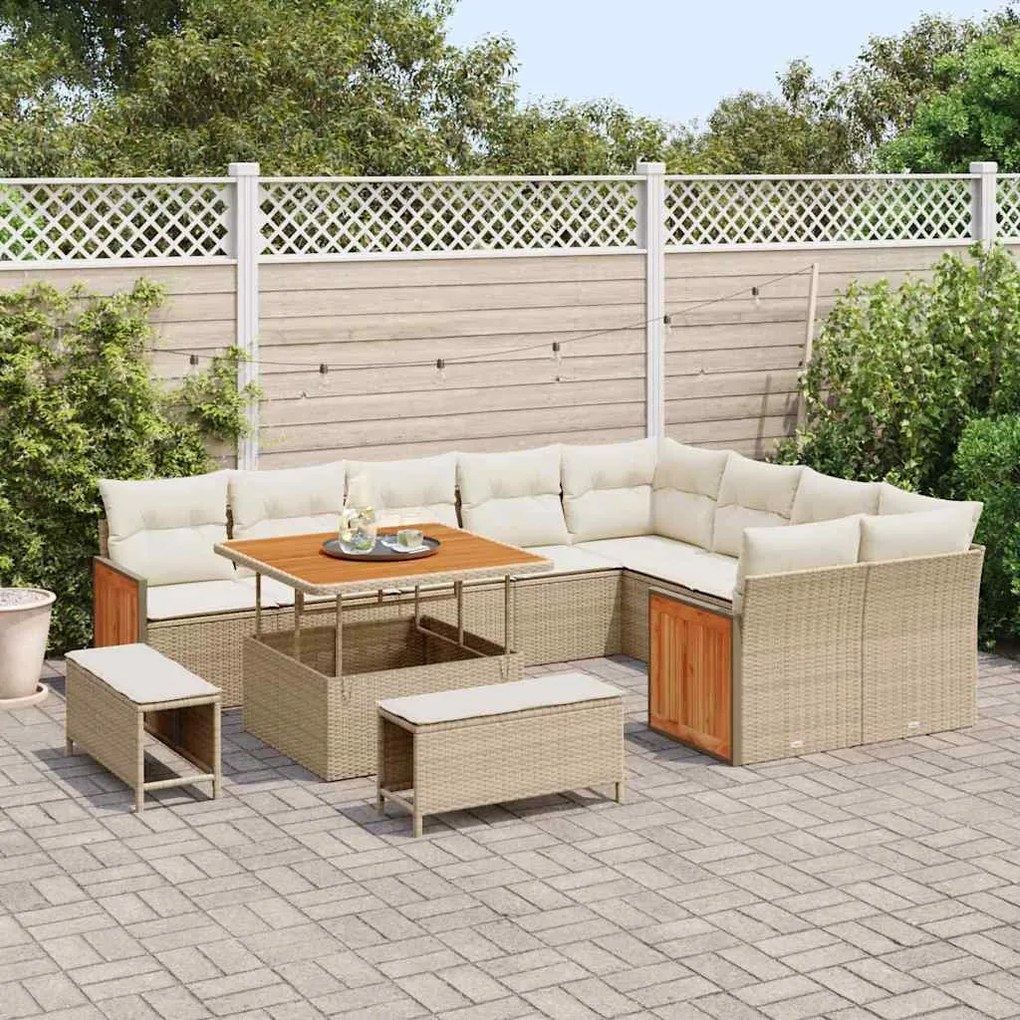 vidaXL Σετ Καναπέ Κήπου 12 pcs μπεζ και κρεμ 100 x 100 x 71 cm