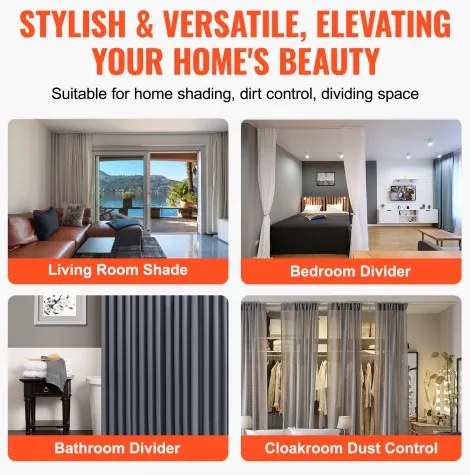 VEVOR Ceiling Curtain Track Set 17.7 FT/5.4 Meter Room Divider with Hooks White