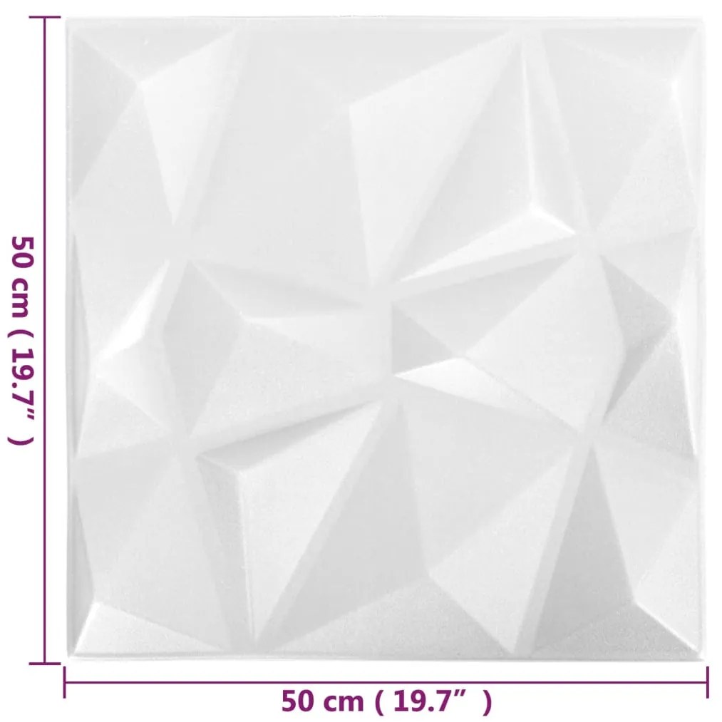 vidaXL Πάνελ Τοίχου 3D 24 τεμ. Λευκό Διαμαντιού 50 x 50 εκ. 6 μ²