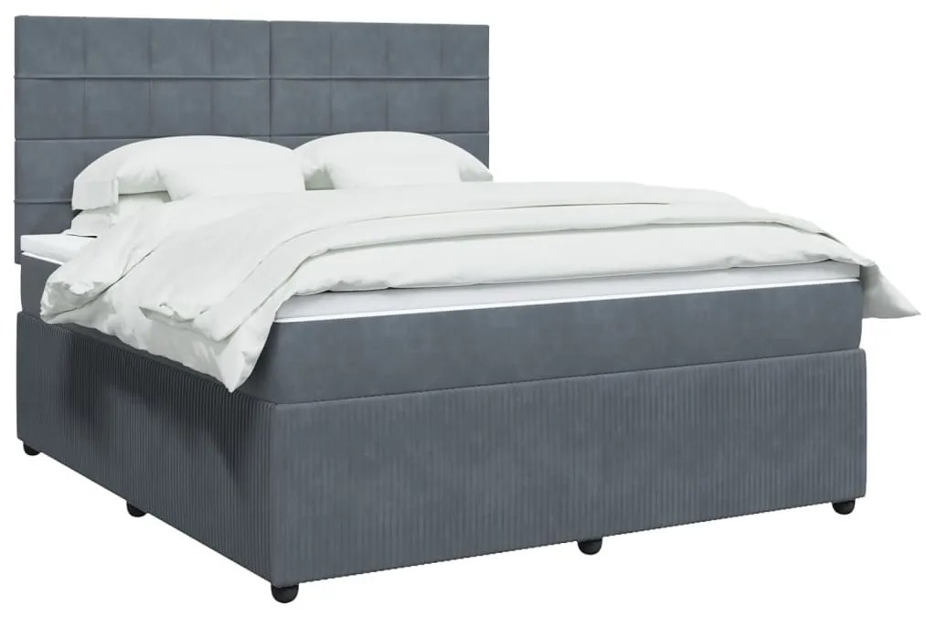 vidaXL Κρεβάτι Boxspring με Στρώμα Σκούρο Γκρι 180x200 εκ. Βελούδινο