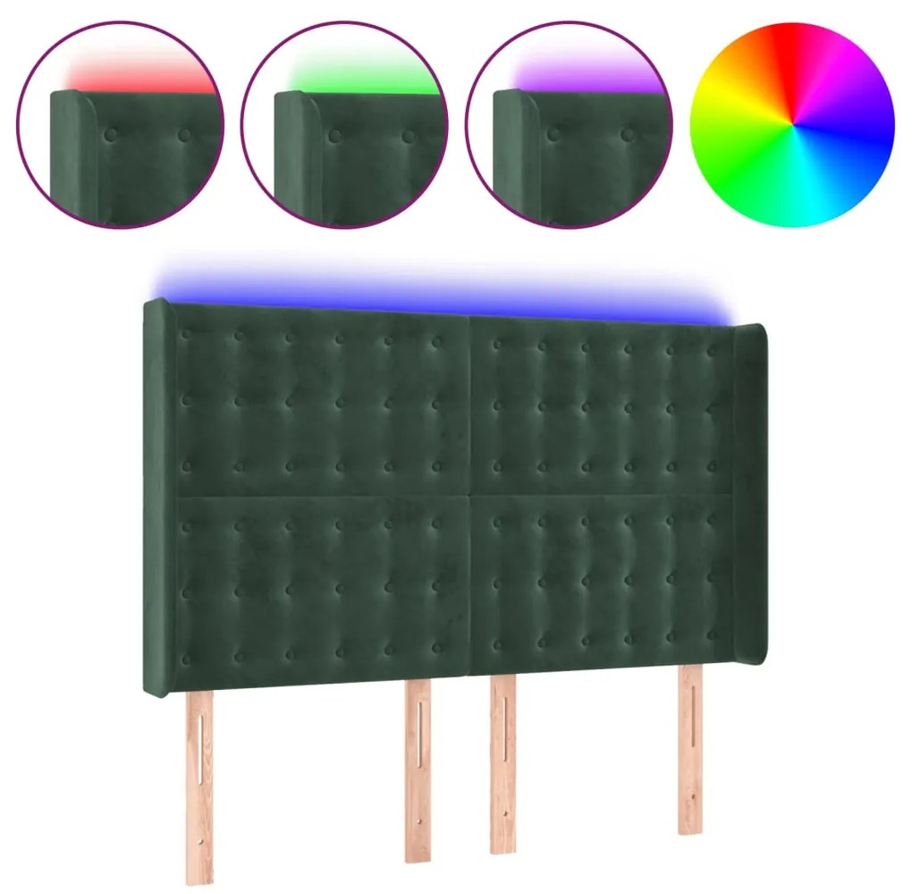 vidaXL Κεφαλάρι Κρεβατιού LED Σκούρο Πράσινο 147x16x118/128 εκ