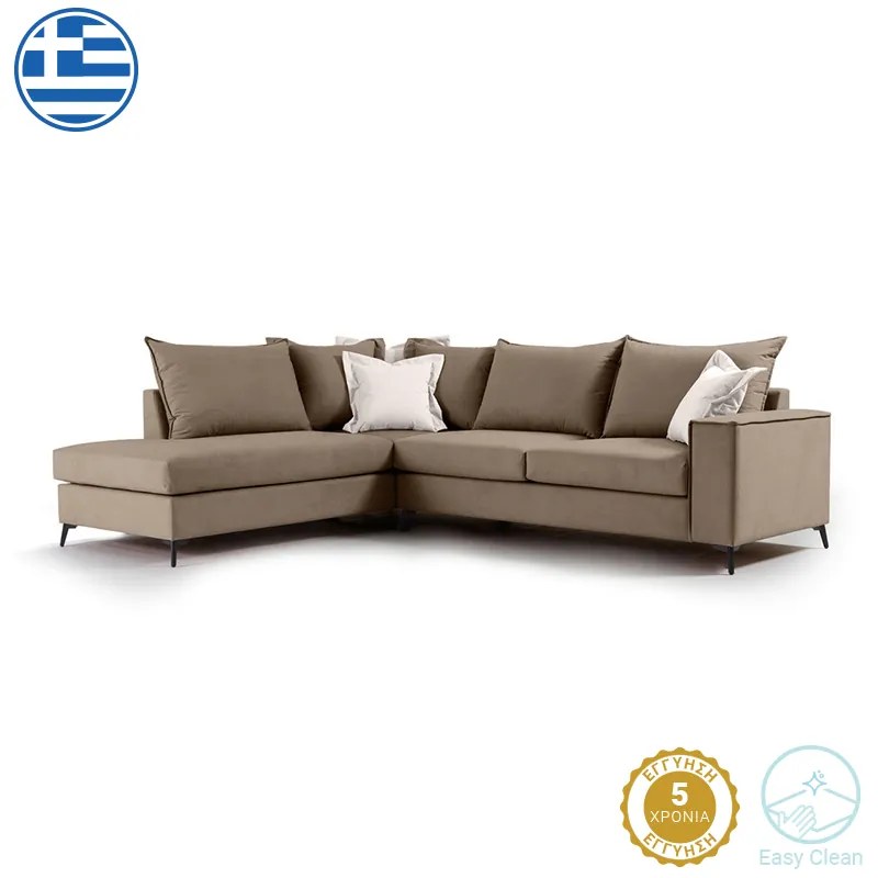 Γωνιακός καναπές δεξιά γωνία Romantic pakoworld ύφασμα mocha-cream 290x235x95εκ