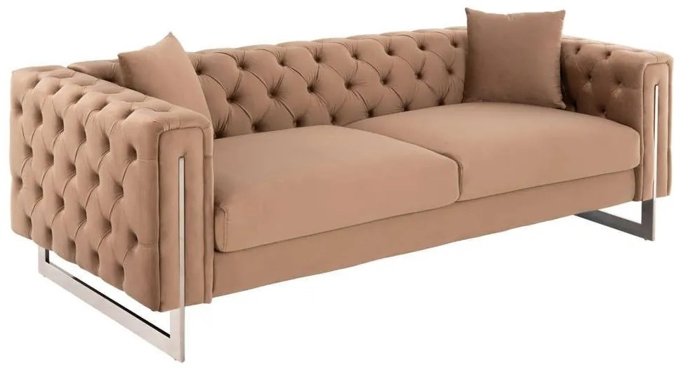 Καναπές Τ.Chesterfield Mobar HM3263.03 212x87x68cm Πόδια Μεταλλικά &amp; Βελούδο Beige Βελούδο, Μέταλλο