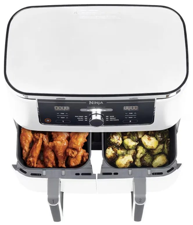 Ninja AF400EUWH διπλή φριτέζα θερμού αέρα, 2470W, 9,5 l, 6 προγράμματα, 40-240 C, ανεξάρτητες ζώνες, Λευκό