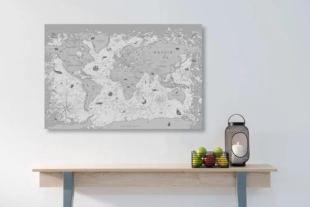 Εικόνα σε χάρτη από φελλό σε ασπρόμαυρο σχέδιο - 90x60  wooden