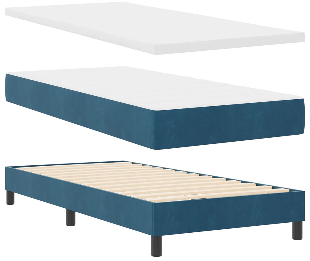 vidaXL Κρεβάτι Box Spring με Στρώμα Σκούρο Μπλε 90x190 εκ. Βελούδο
