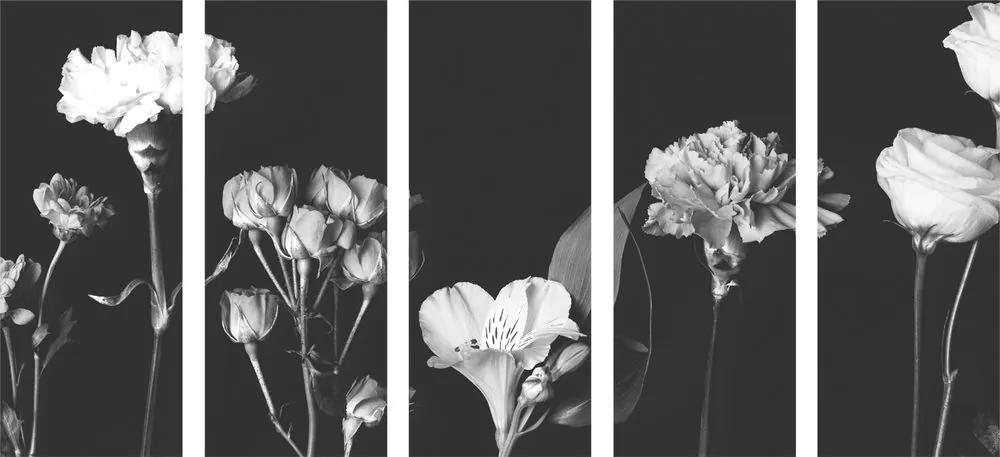 Εικόνα 5 μερών κομψά ασπρόμαυρα λουλούδια - 100x50