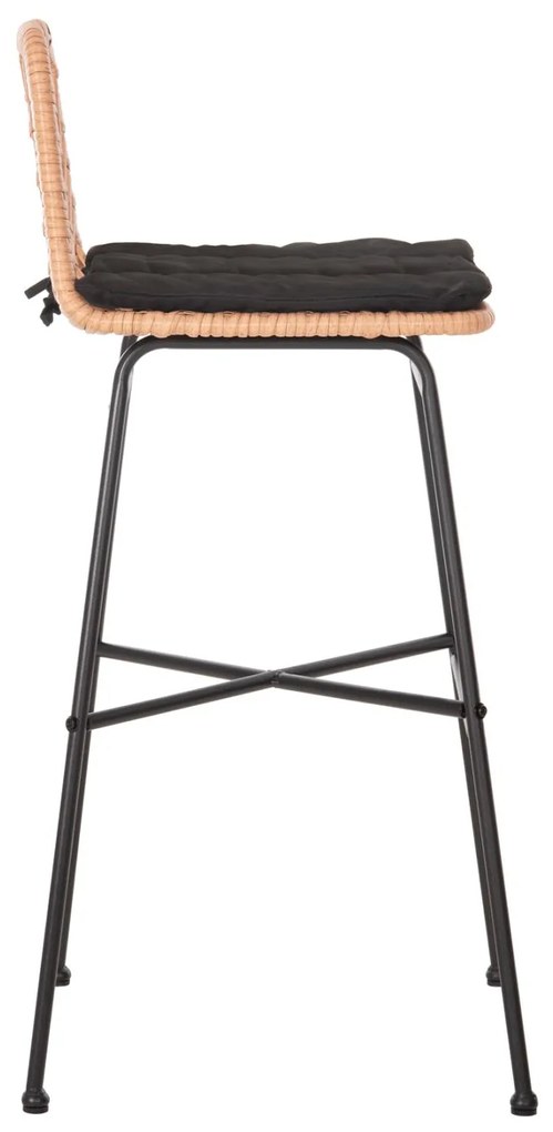 Σκαμπό Μπαρ GERALD C5706.11 Μεταλλικό Ψηλό με Μπεζ Wicker &amp; Μαύρο Μαξιλάρι 49x50x101Υεκ. 49x50x101 εκ.