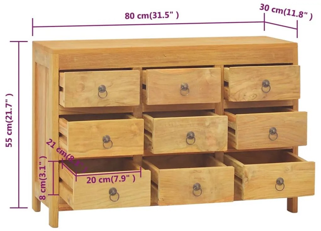 Συρταριέρα 80 x 30 x 55 εκ. από Μασίφ Ξύλο Teak - Καφέ