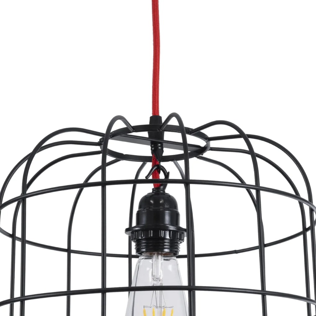 GloboStar PARROT 01099 Μοντέρνο Industrial Κρεμαστό Φωτιστικό Οροφής Μονόφωτο 1 x E27 AC220-240V - Φ28 x Υ30cm - Μαύρο Μεταλλικό Πλέγμα - 5 Χρόνια Εγγύηση - 01099