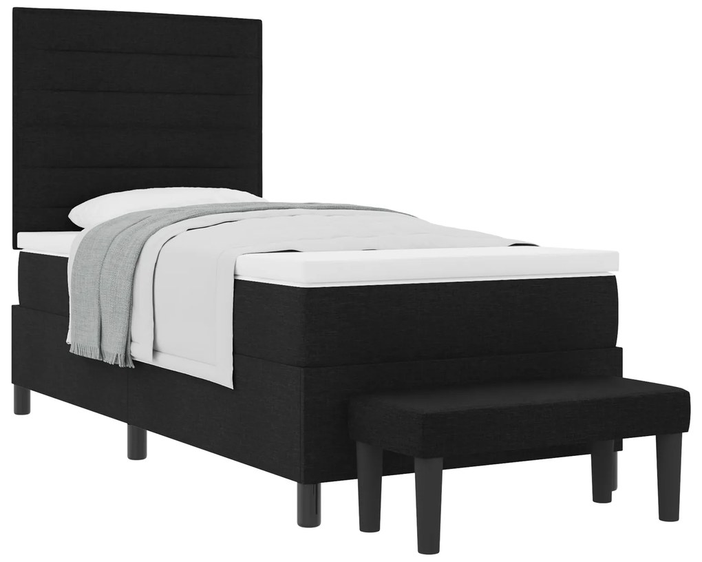vidaXL Κρεβάτι Box Spring με Στρώμα & Πάγκο Μαύρο 80x200 εκ. Ύφασμα