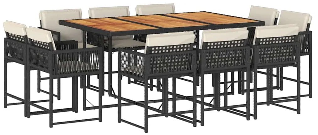 vidaXL Σετ Τραπεζαρίας Κήπου 11 τεμ Μαύρο από Συνθ. Ρατάν με Μαξιλάρια