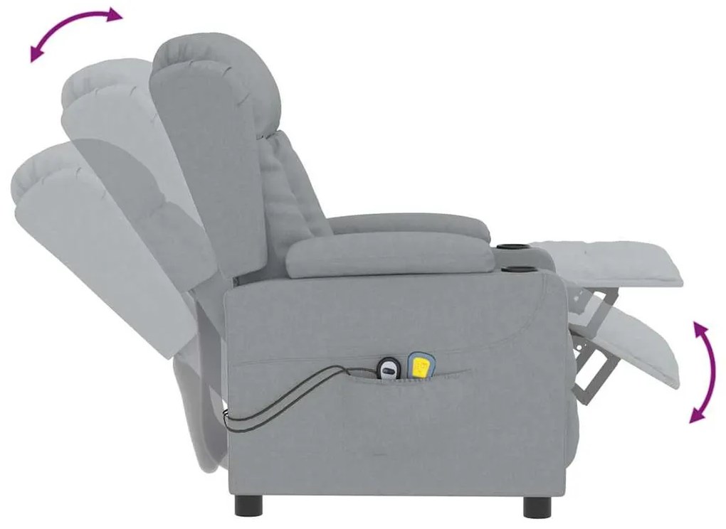 vidaXL Πολυθρόνα Μασάζ Ηλεκτρική Ανοιχτό Γκρι Υφασμάτινη