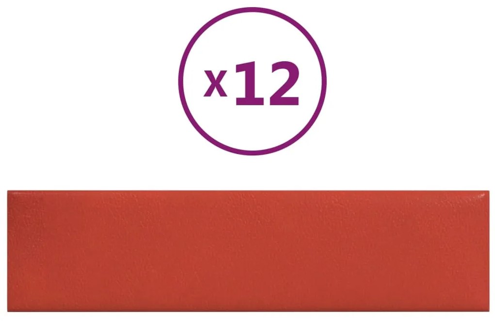 vidaXL Πάνελ Τοίχου 12 τεμ. Κόκκινα 60x15 εκ. 1,08 μ² Συνθ. Δέρμα