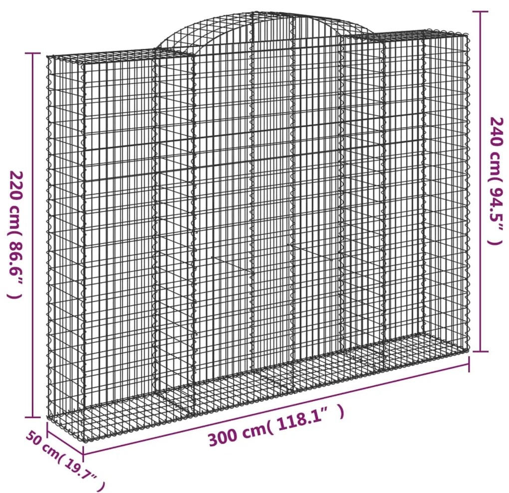 vidaXL Συρματοκιβώτια Τοξωτά 3 τεμ. 300x50x220/240 εκ. Γαλβαν. Ατσάλι