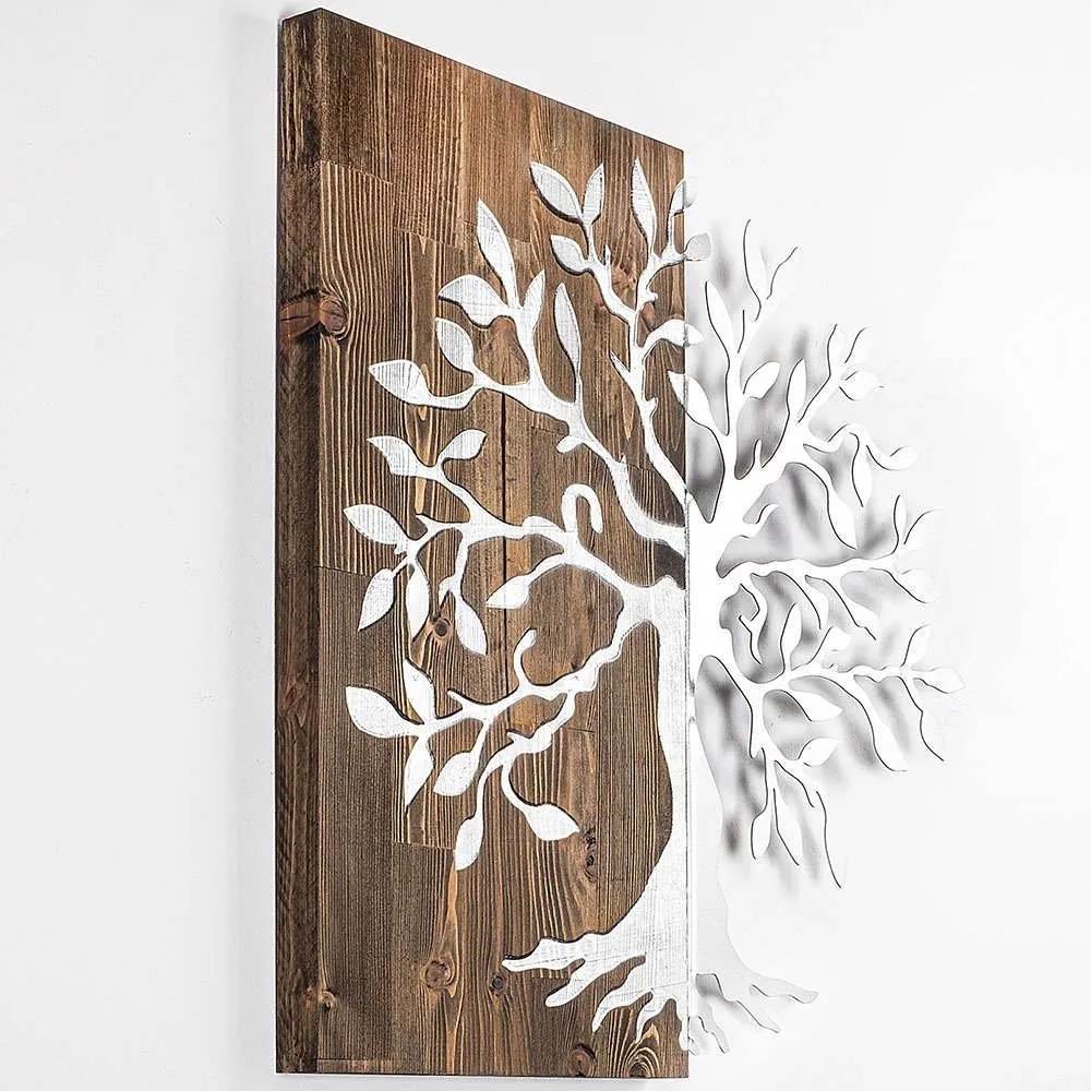 Διακοσμητικό Τοίχου Tree 899SKL2232 58x58cm Walnut-Silver Wallity Μέταλλο,Ξύλο