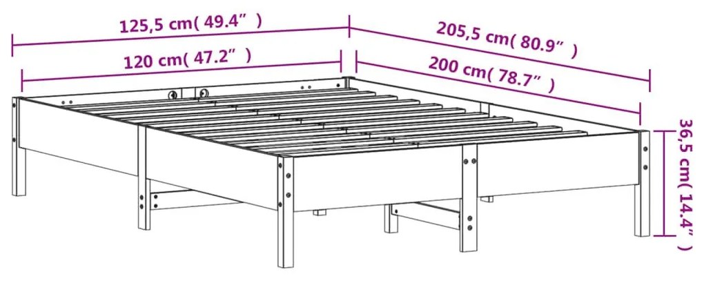 Σκελετός Κρεβ. Χωρίς Στρώμα Καφέ Κεριού 120x200 εκ Μασίφ Πεύκο - Καφέ