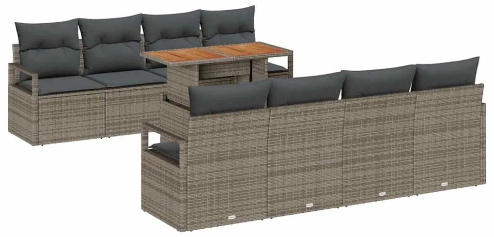 vidaXL Σετ Καναπέ Κήπου με μαξιλάρι με μαξιλάρι 9 pcs Γκρι και Καφέ