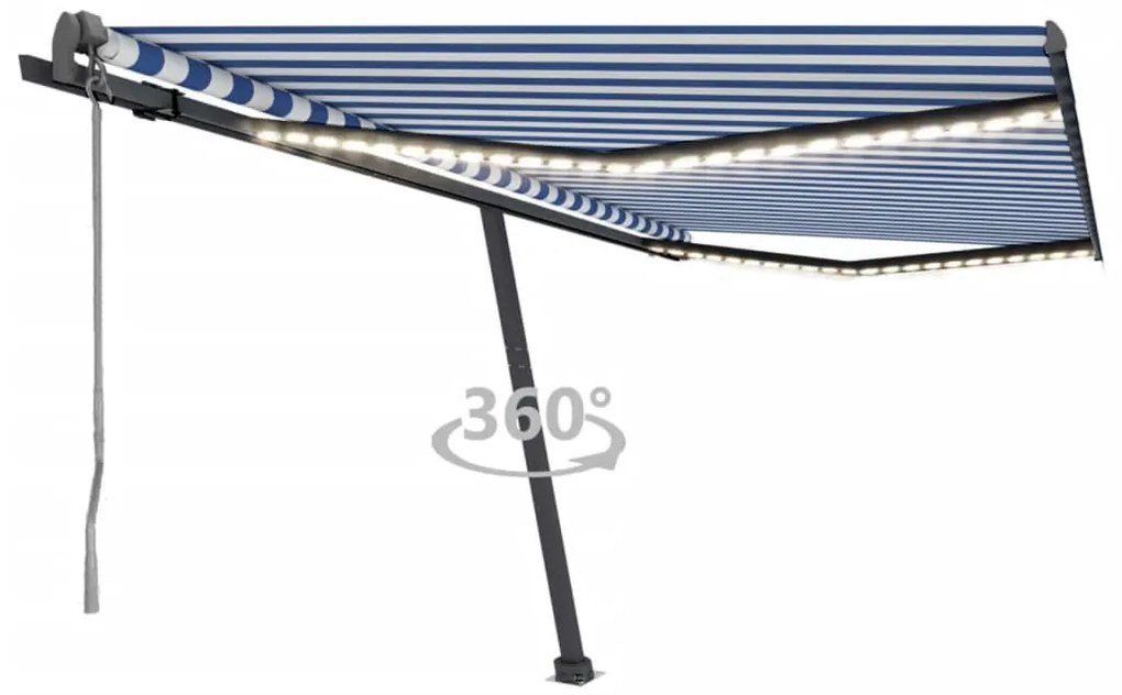 vidaXL Τέντα Αυτόματη με Αισθητήρα Ανέμου &amp; LED Μπλε/Λευκό 450x300 εκ.