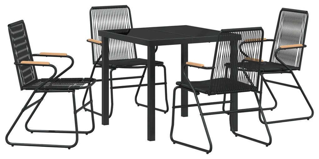 vidaXL Σετ 5 Τεμαχίων Καθιστικού Κήπου Μαύρο PVC Rattan