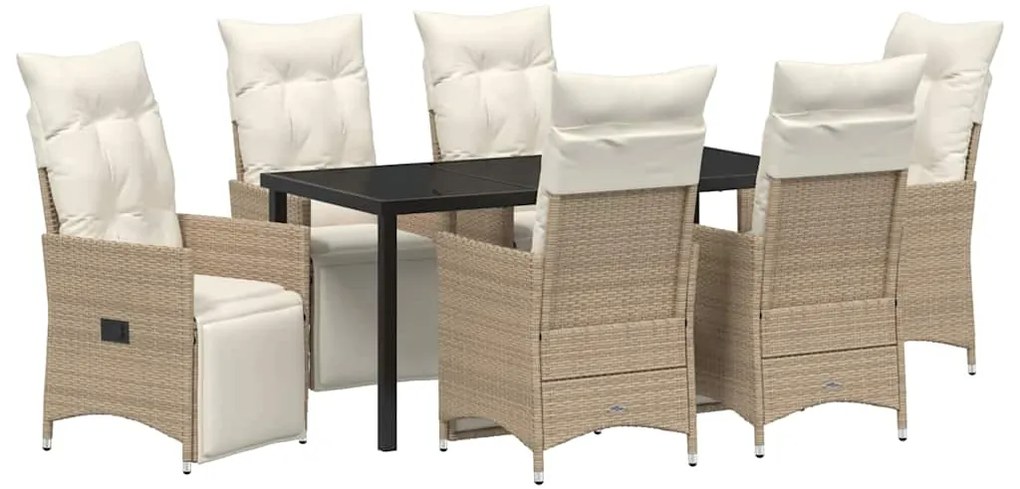 vidaXL Σέτ φαγητού για κήπο με μαξιλάρι 7 pcs Μπεζ Πολυ ράταν