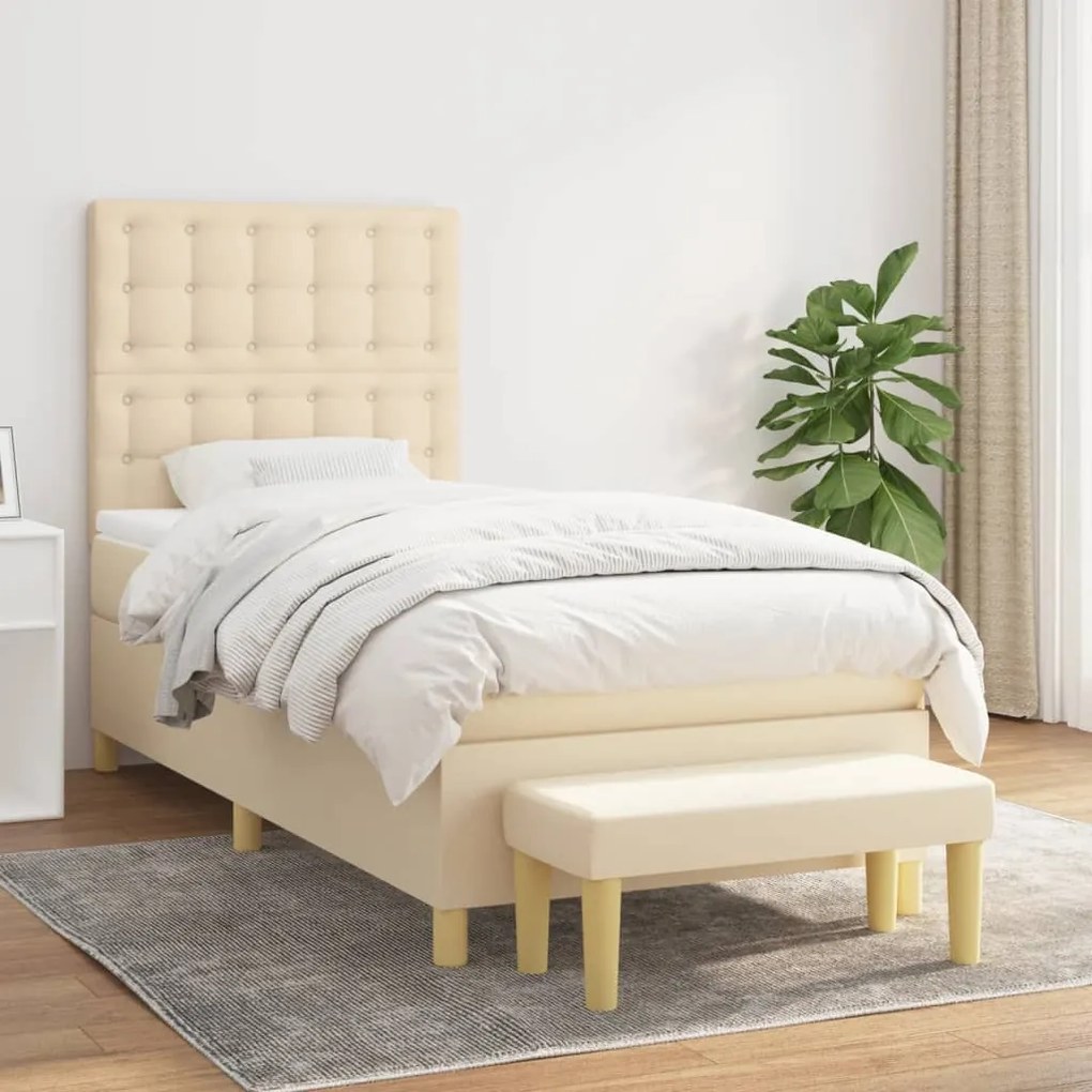 Κρεβάτι Boxspring με Στρώμα Κρεμ 90x190 εκ.Υφασμάτινο