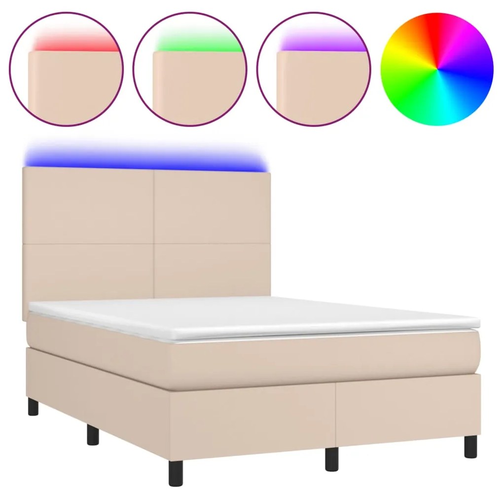 ΚΡΕΒΑΤΙ BOXSPRING ΣΤΡΩΜΑ&amp;LED ΚΑΠΟΥΤΣΙΝΟ 140X190 ΕΚ. ΣΥΝΘ. ΔΕΡΜΑ 3135824